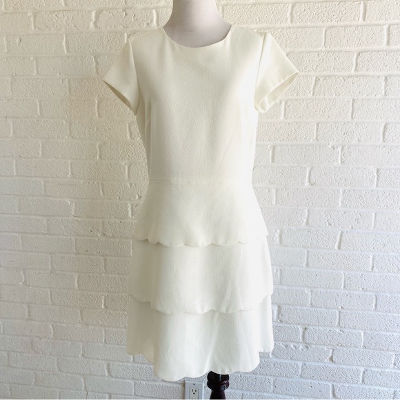 Club Monaco Colby White Dress Tiered White Scallop Mini Size 6 Wedding Shower - Picture 10 of 15